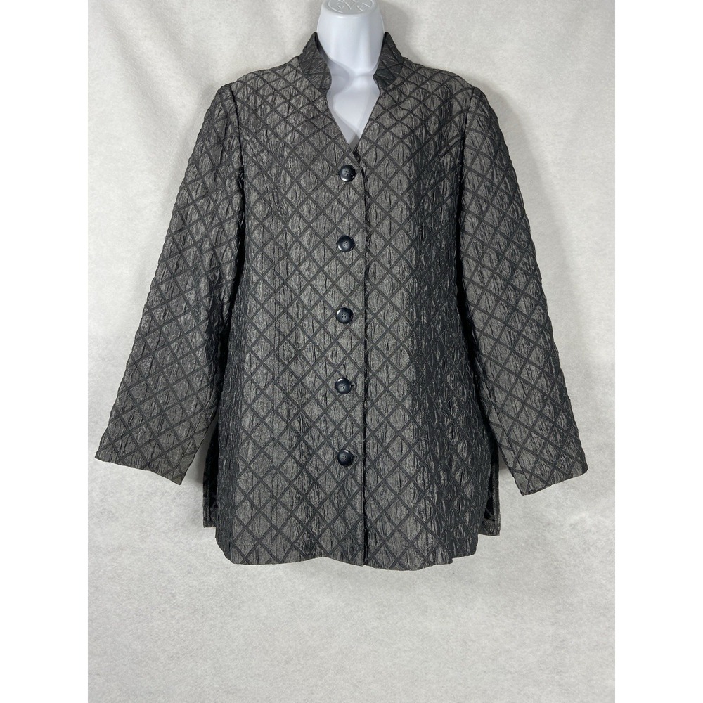 Coldwater Creek Jacket Women's Medium Silver Quilted Button Up Cottagecore